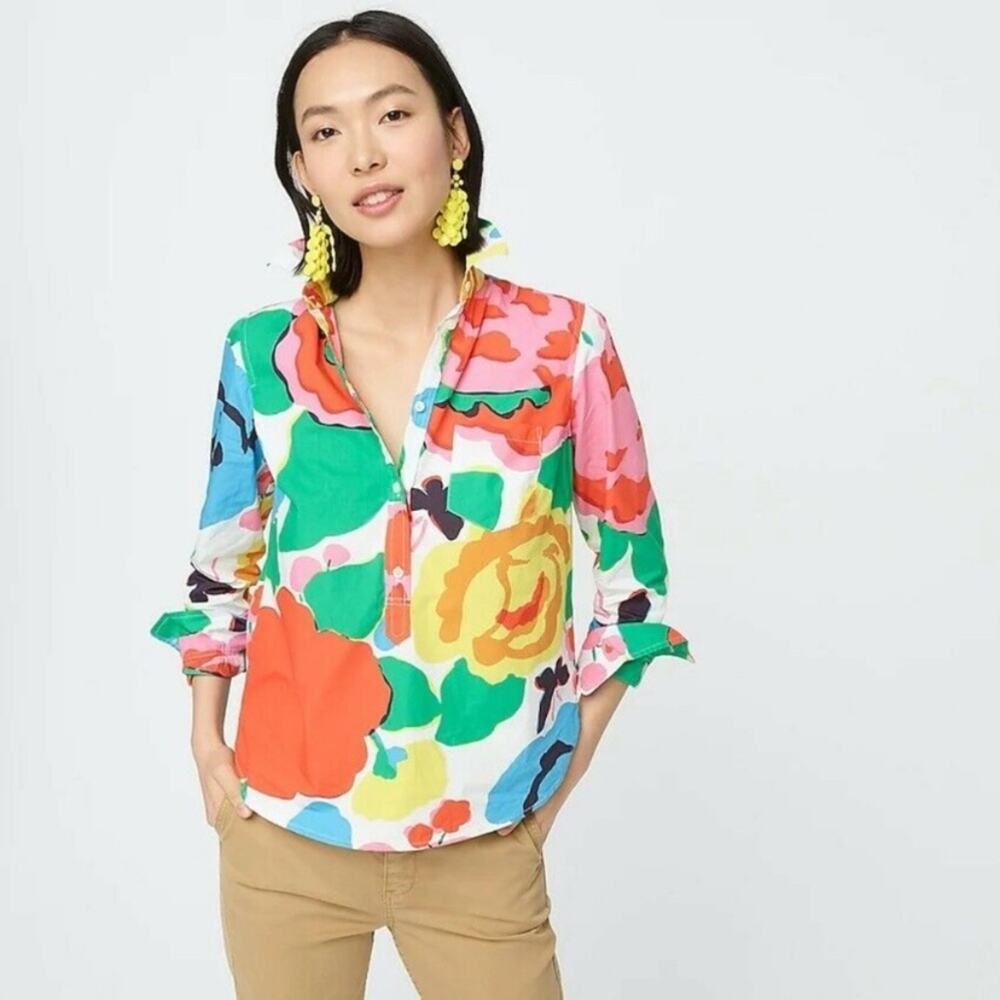 J. Crew Cotton Poplin Classic Popover Shirt Ratti Jardin Floral Bohemian Lime 8